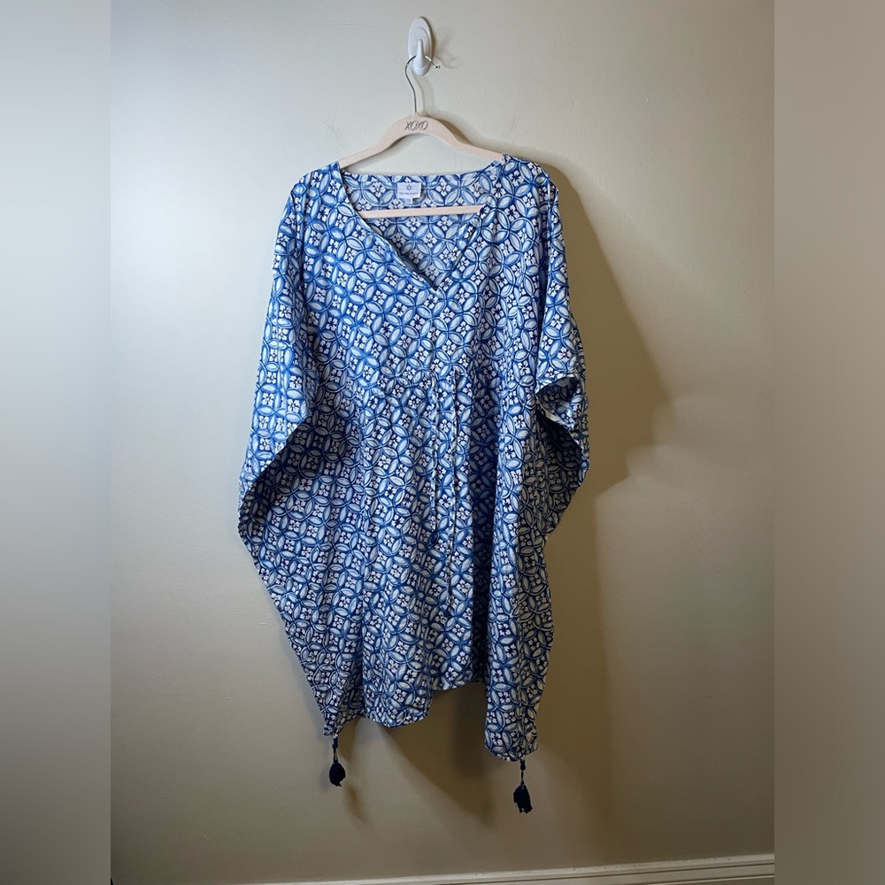 Pax Philomena Relaxed Cinch Waist Kaftan Dress Coverup Beach Swim Vacation